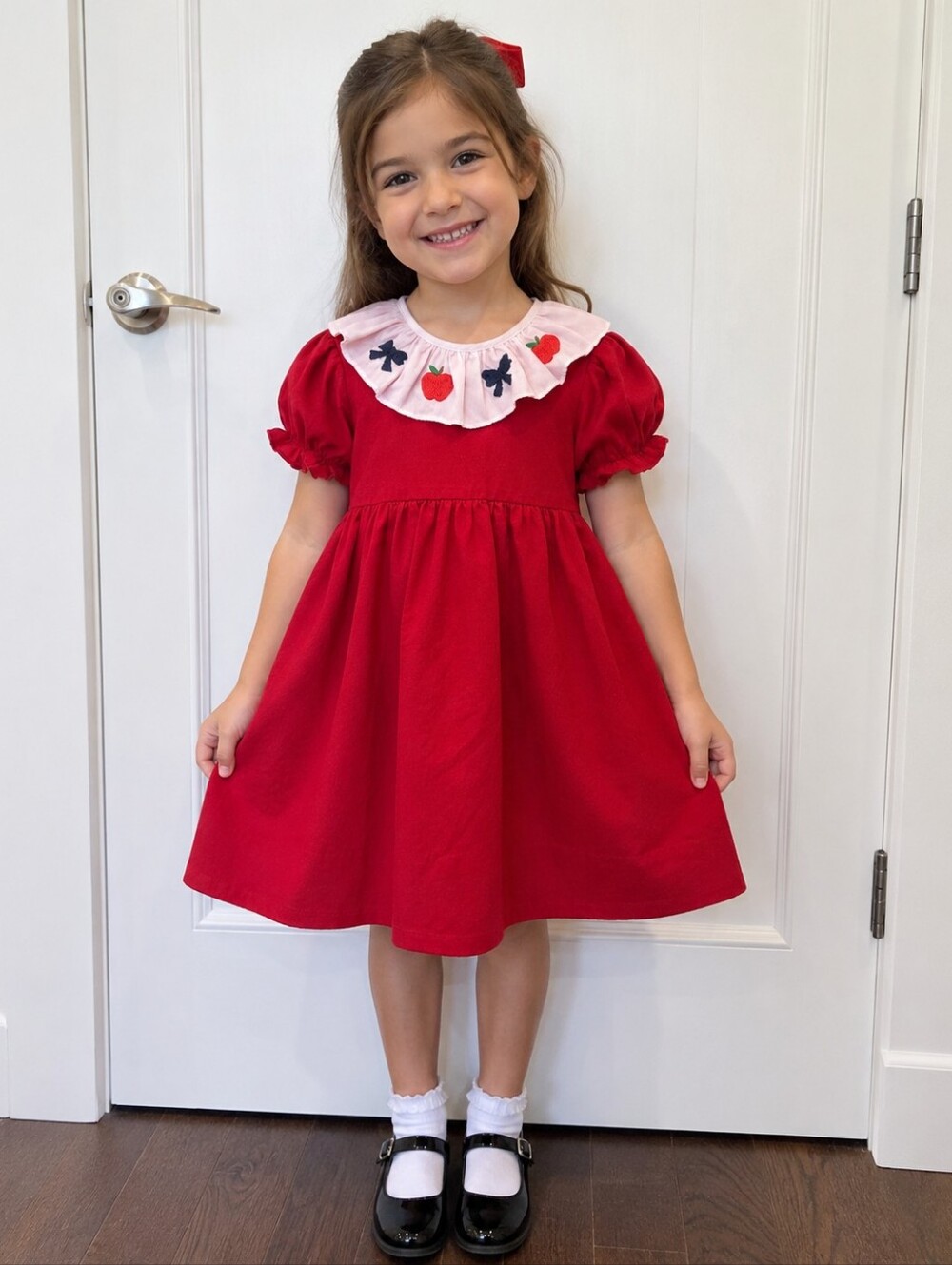 Cecil and Lou Girls Back To School Dress Qith Apples And Bows Size 5